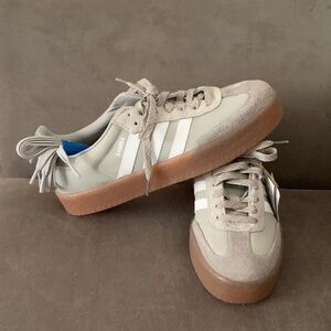 adidas Samba Suede & Leather Sneakers in Gray with Gum Sole